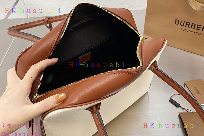 NEW 버버리 호스페리 프린트 코튼 캔버스 하프 큐브 백 B 227250