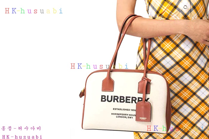 NEW 버버리 호스페리 프린트 코튼 캔버스 하프 큐브 백 B 227250