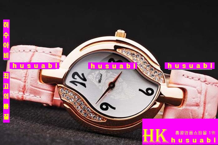 ĵ ڽð Replica Chopard Japanese Quartz MOVEMENT 18k Yellow gold Case Bezel Crown Pink leather Bracelet Women. sa-2